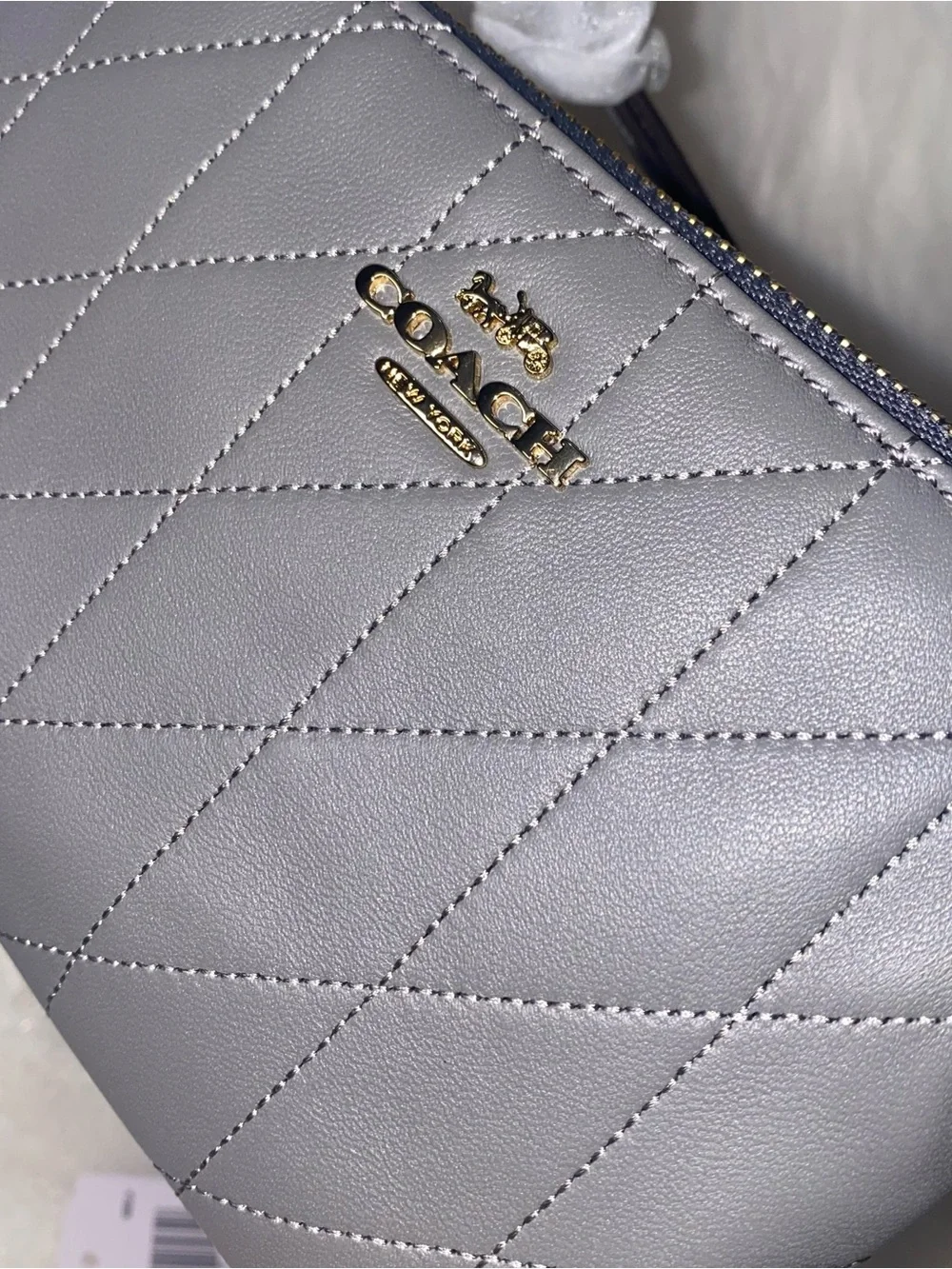 Coach Corner Zip Wristlet With Quilting Slate color New with tags